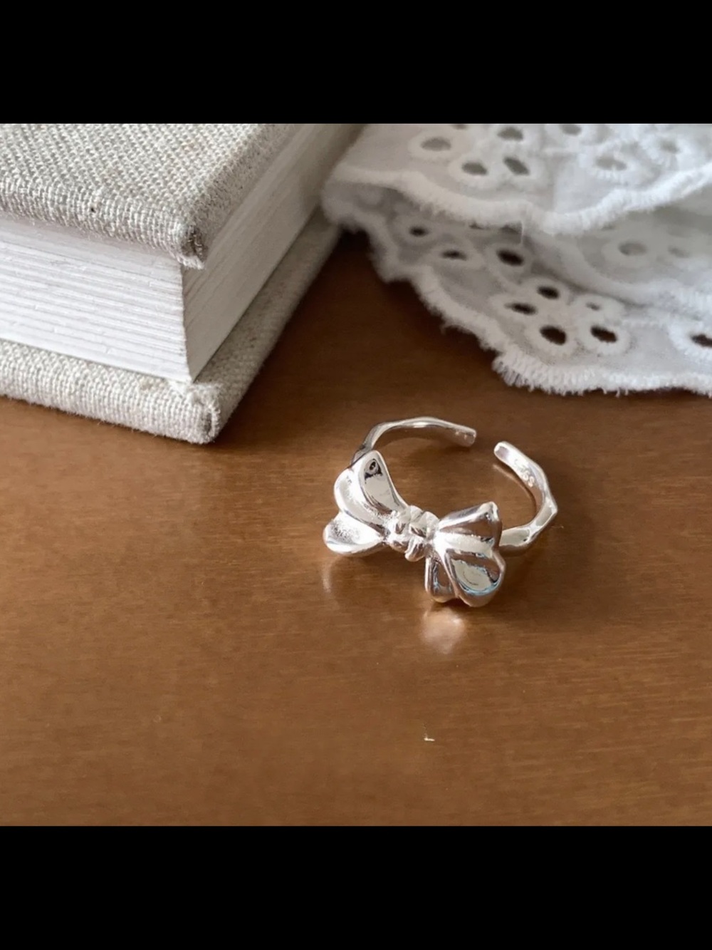 2393-48 925 Sterling Silver Ribbon Bow Adjustable Statement Ring